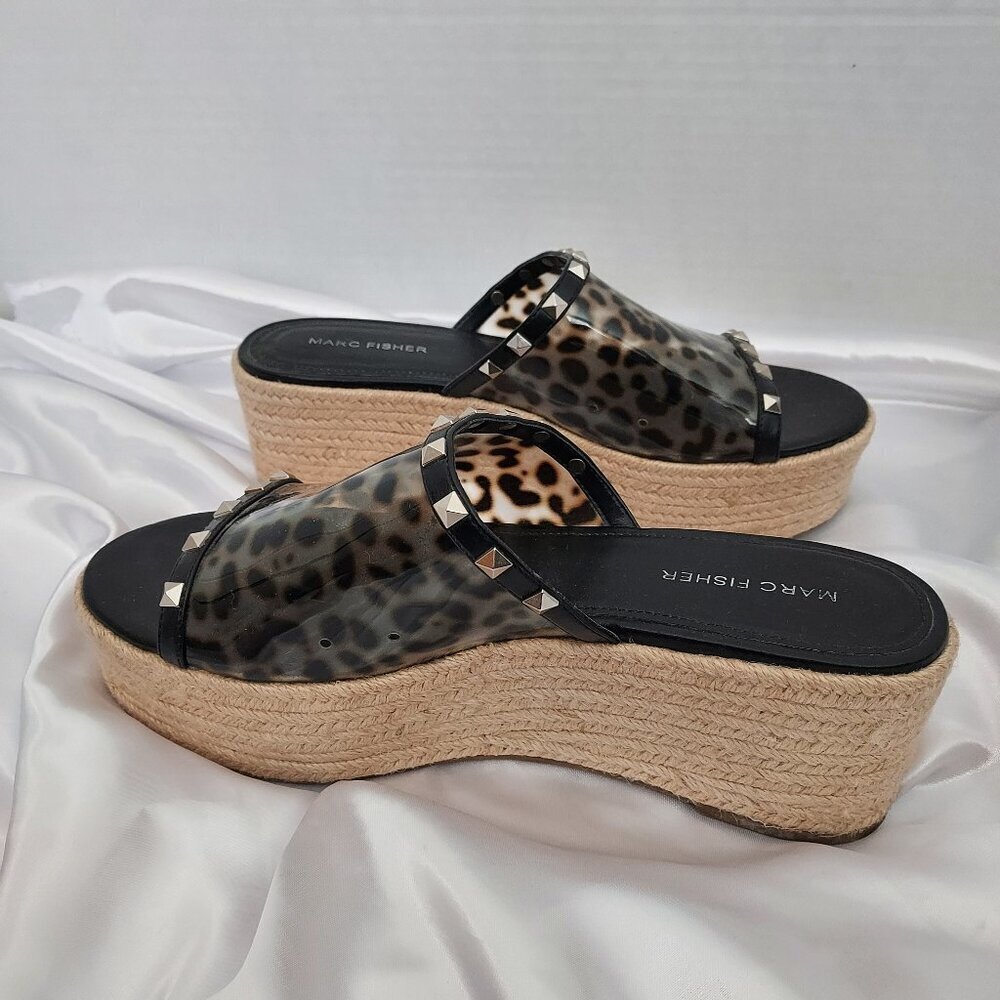 Marc Fisher Jelise Espadrille Leopard Print Platform Slides Size 10